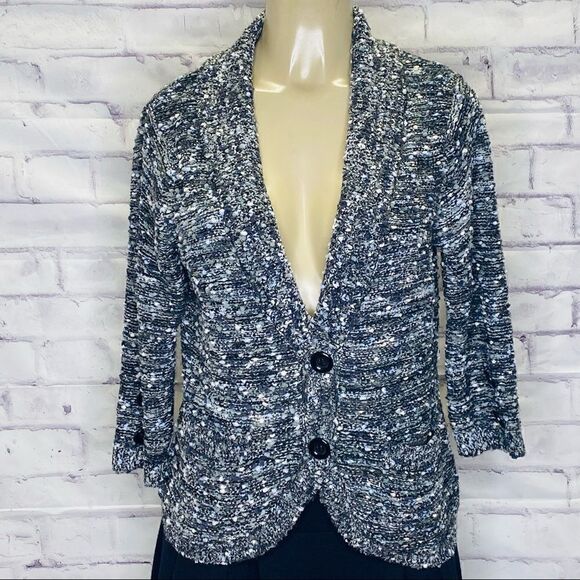 Eci Metallic Thread Collar 2-button Cardigan- M - Picture 1 of 8